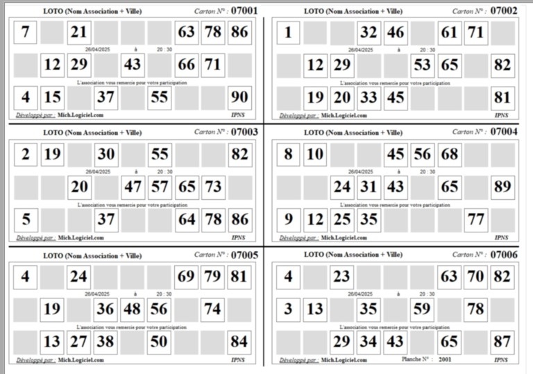 Planche de 6 grilles